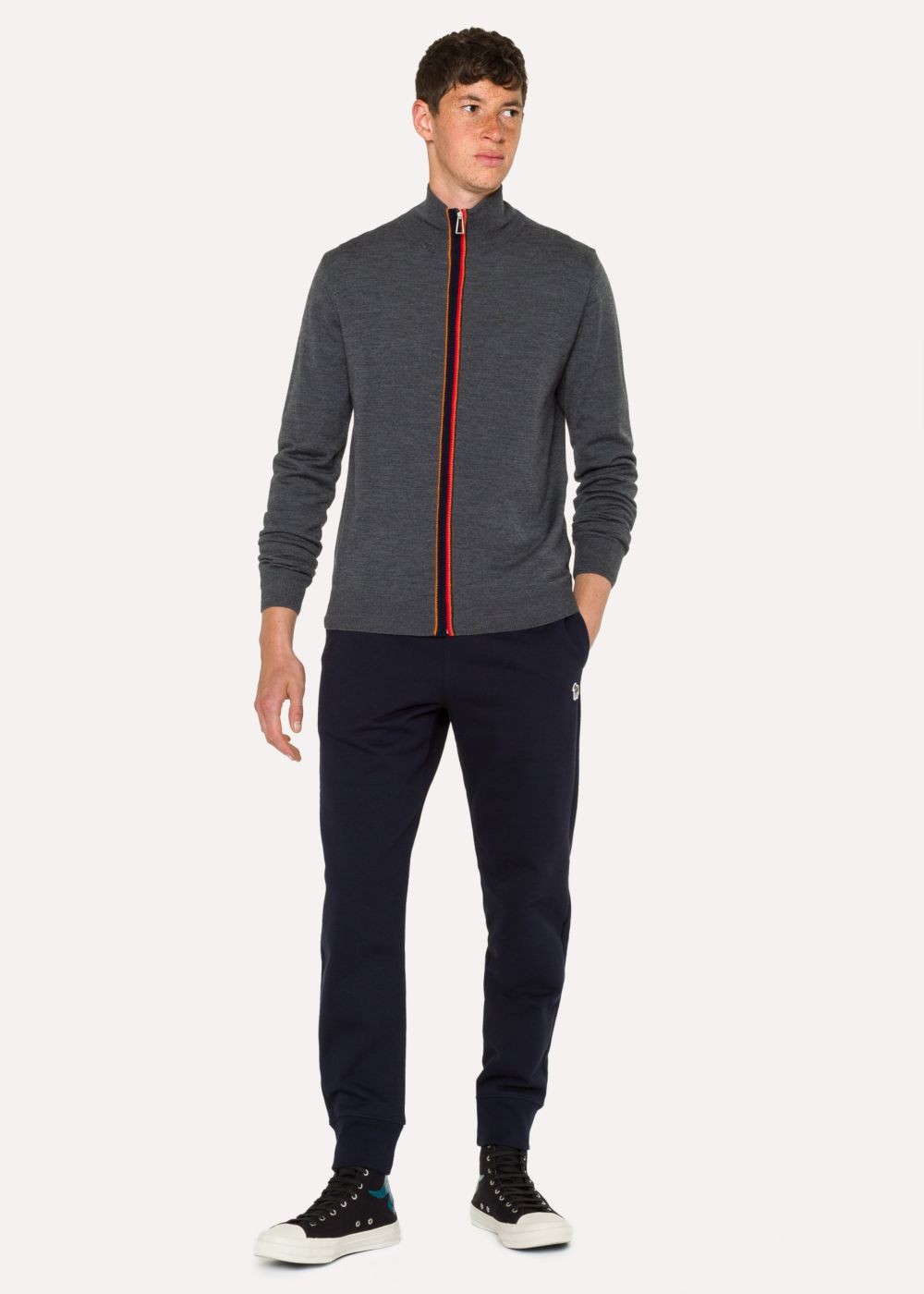 Paul Smith Men's Grey Zip-Through Funnel-Neck Cardigan Clothing