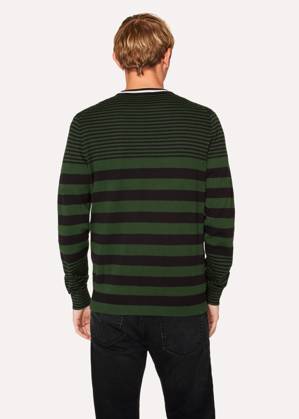Paul Smith Mens's Khaki Stripe Crew Neck Sweater With Textured Collar