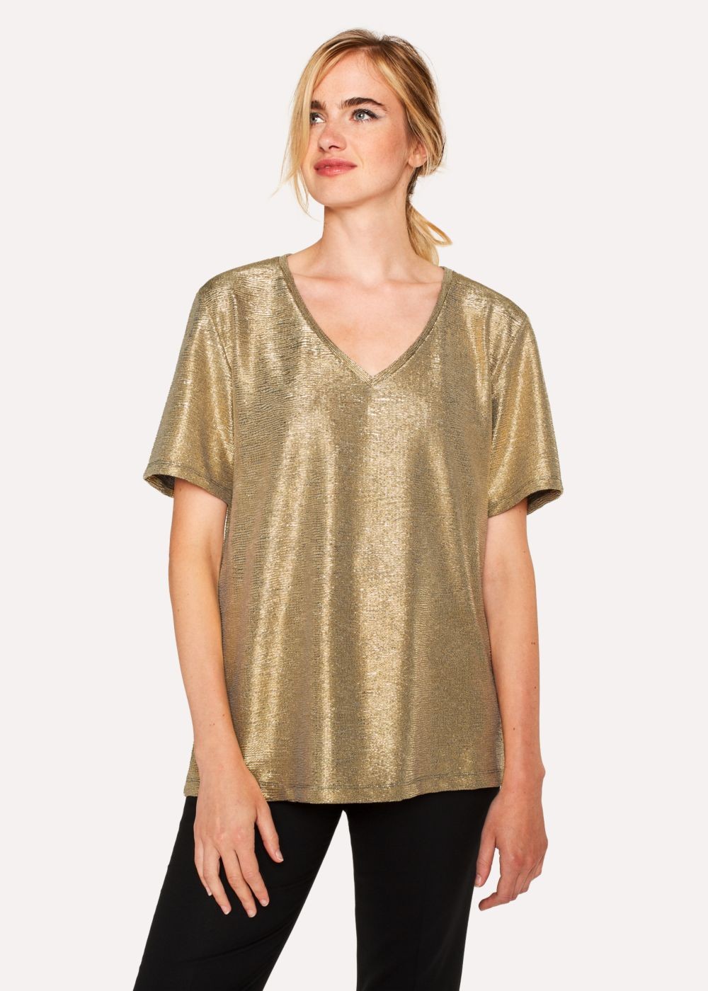 Paul Smith Womens's Gold Foil Textured V-Neck Tshirts