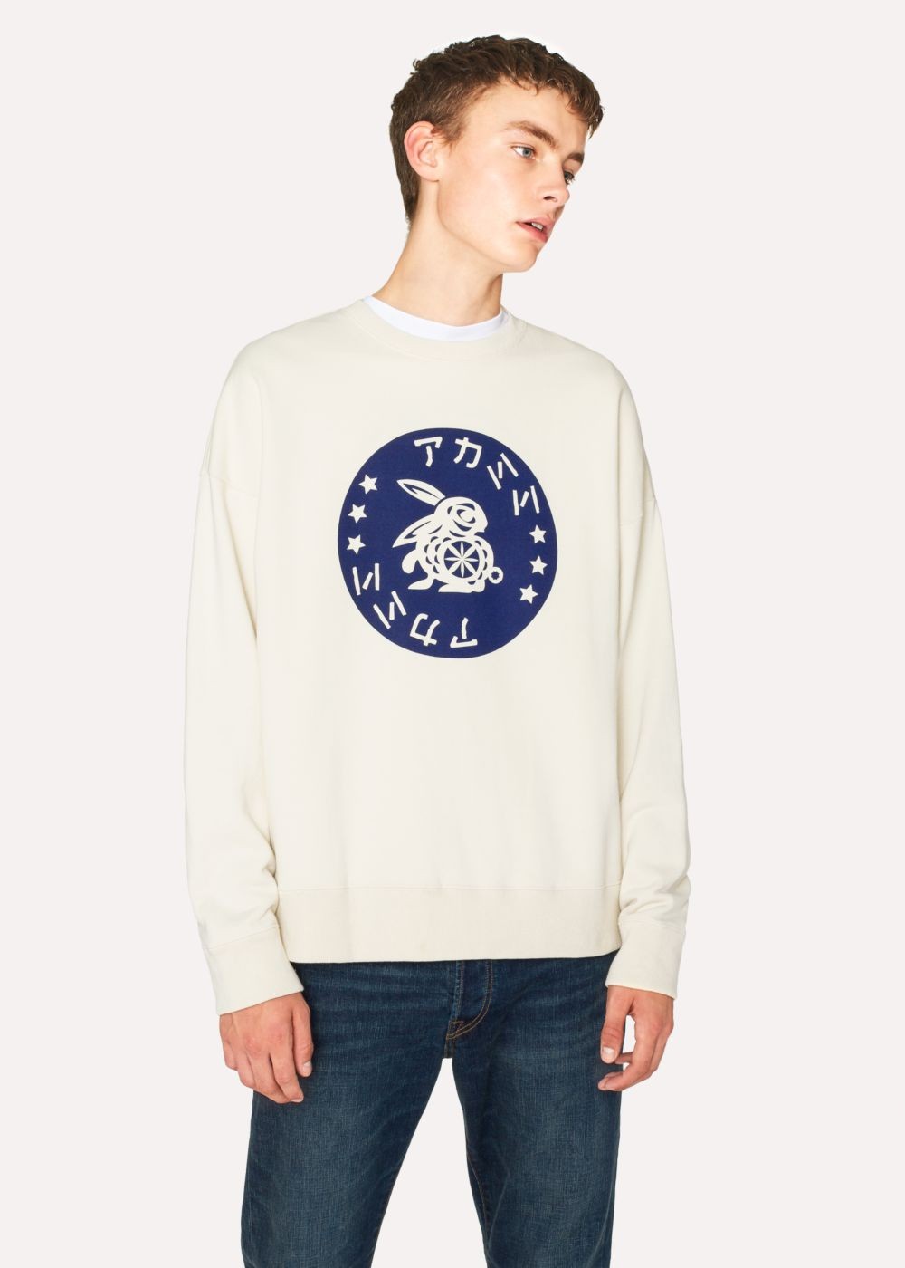 Paul Smith Men's Ecru Red Ear 'rabbit Badge' Print Sweatshirt