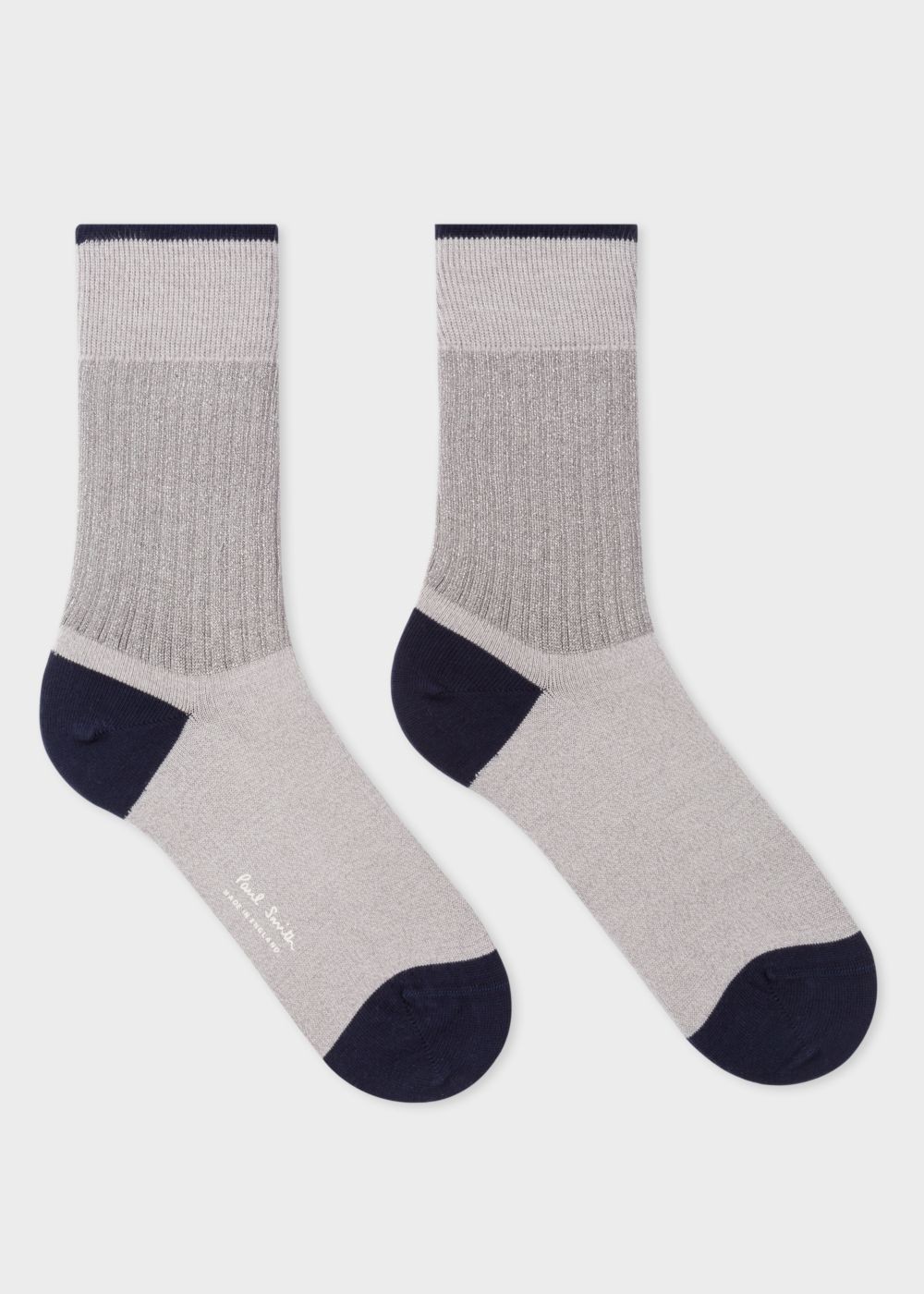 Paul Smith Women's Light Grey Socks With Ribbed Silver Detail