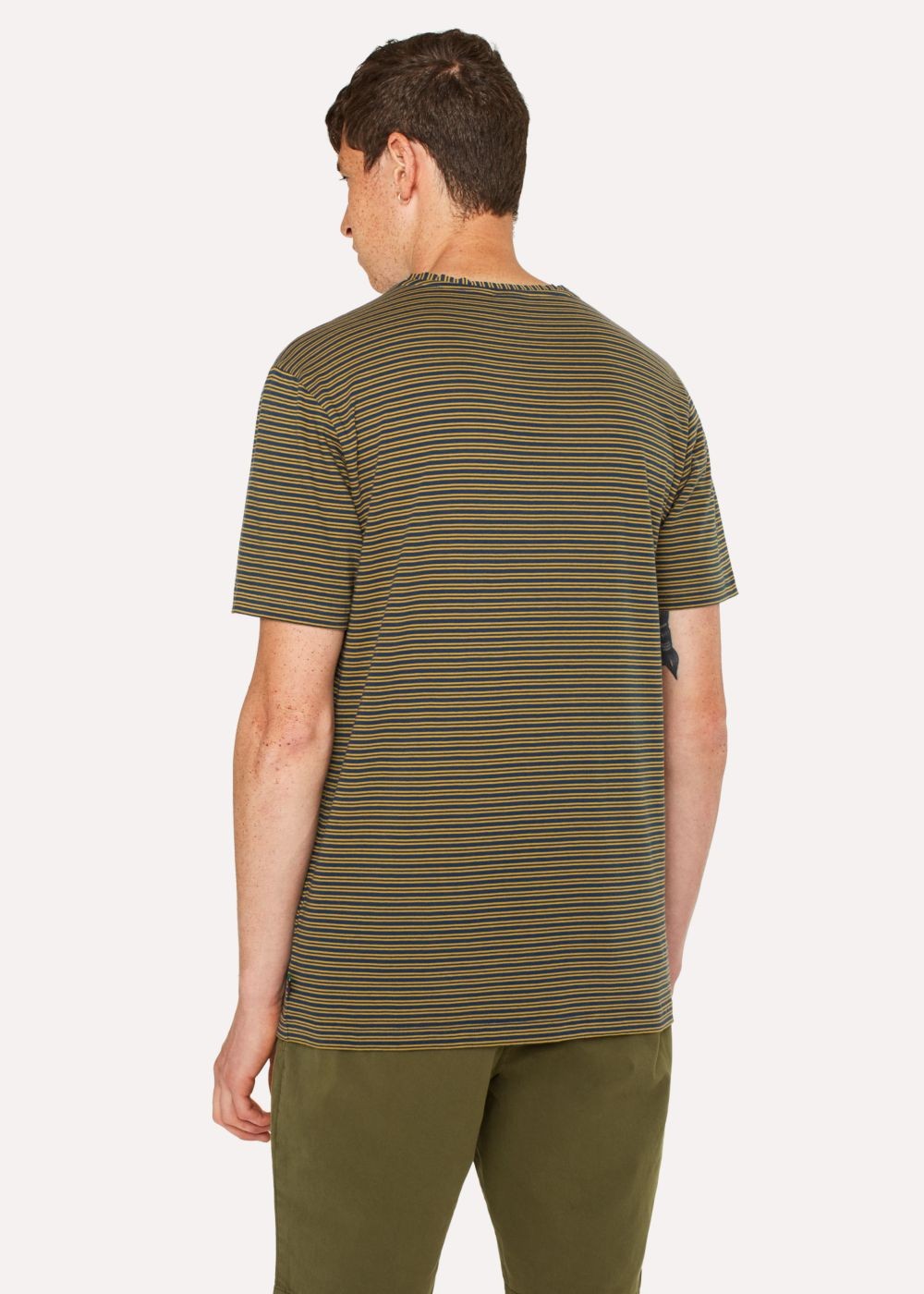 Paul Smith Men's Ochre Yellow Stripe Cotton Pocket Tees