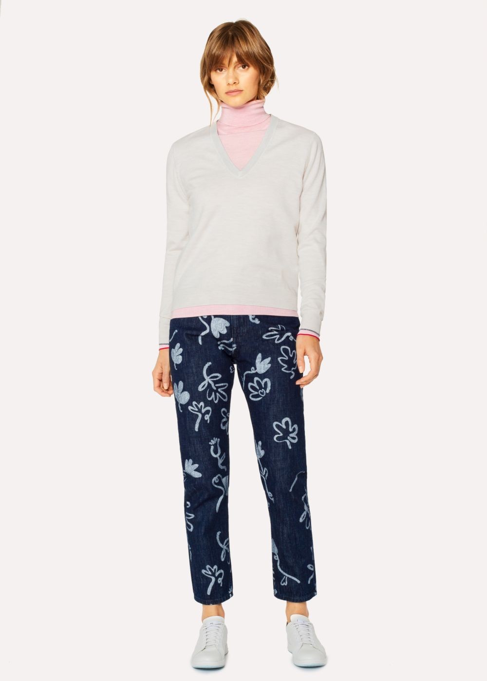 Paul Smith Women's Ecru V-Neck Wool Sweater