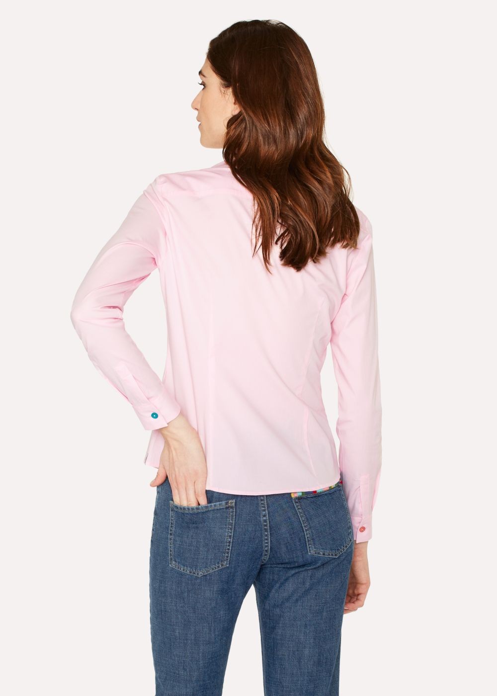 Paul Smith Lady's Pink Slim-Fit Stretch-Cotton T-Shirts With Multi-Colour Buttons