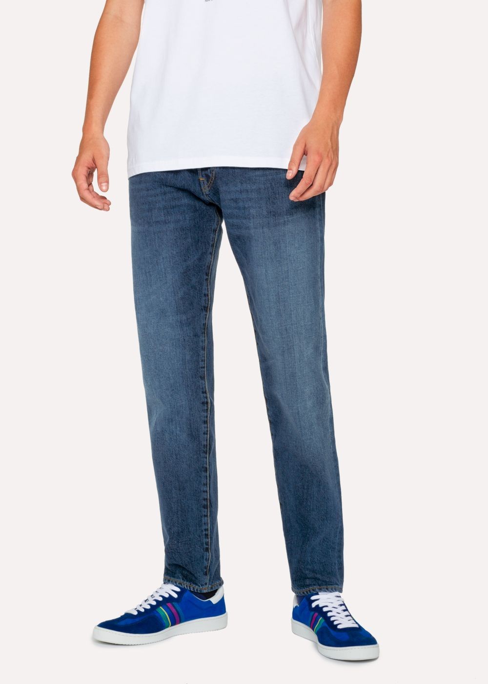 Paul Smith Men's Tapered-Fit 13Oz 'exclusive And Pink Selvedge' Mid Wash Denim Jeans