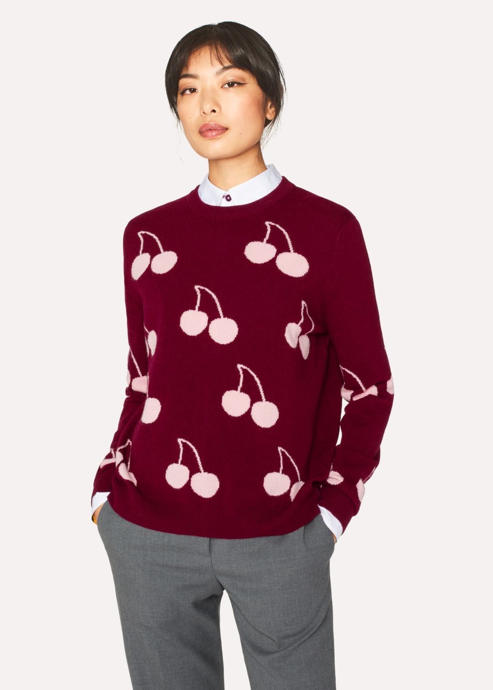 Paul Smith Women's Burgundy Wool 'cherry' Intarsia Sweater