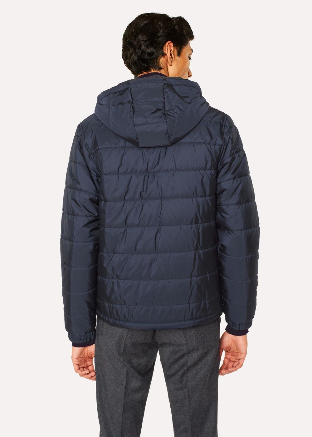 Paul Smith Men's Navy Quilted Hooded coat With 'artist Stripe' Trims