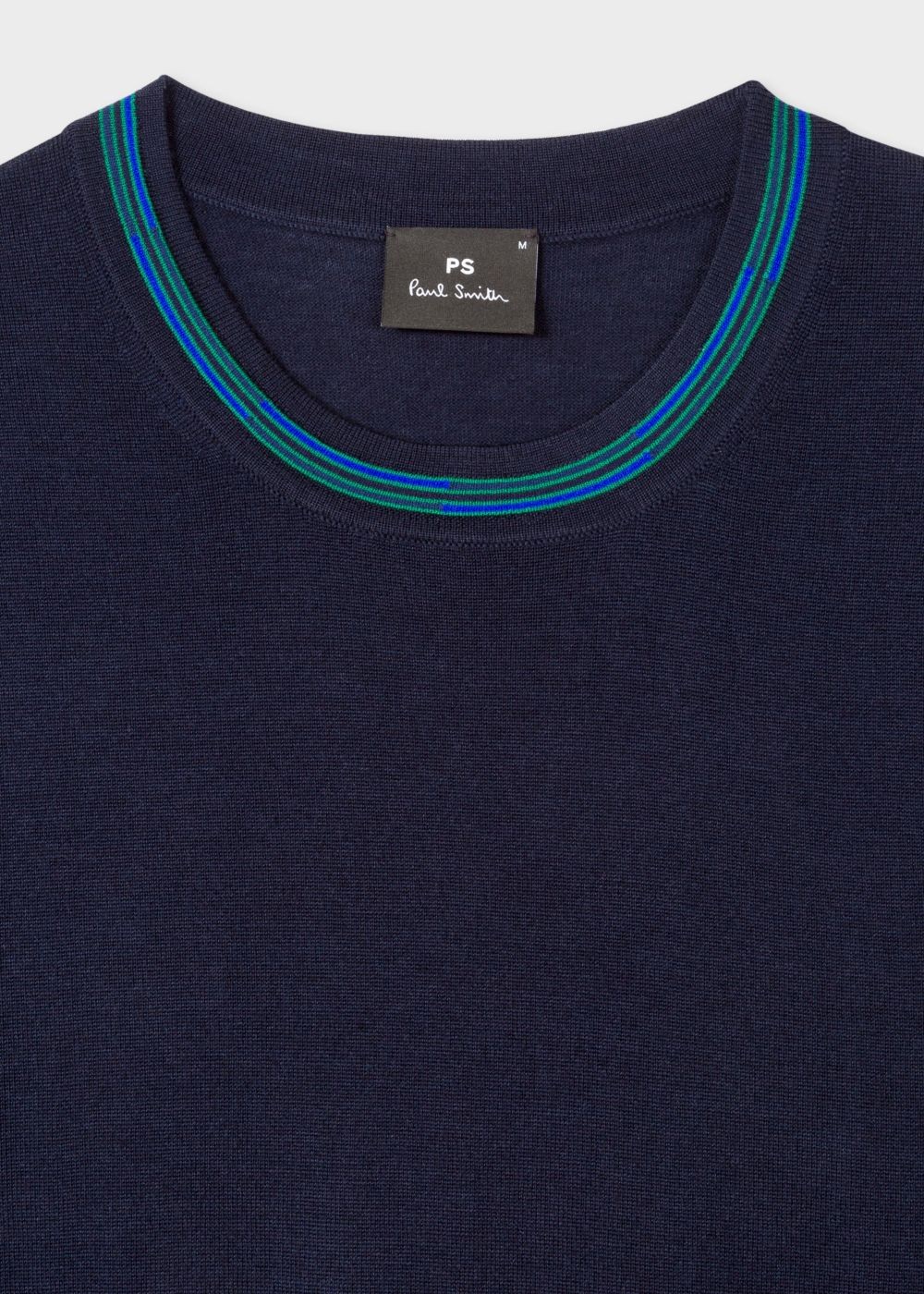 Paul Smith Men's Navy Merino Wool Short-Sleeve Sweater With Contrast Collar