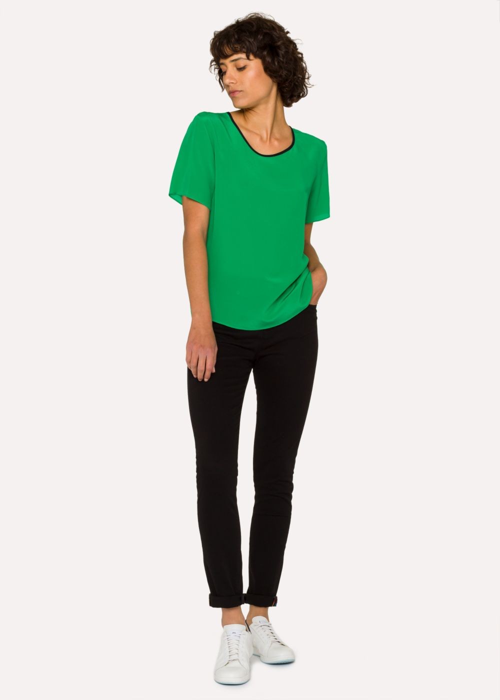 Paul Smith Women's Green Silk Top With Contrasting Trim