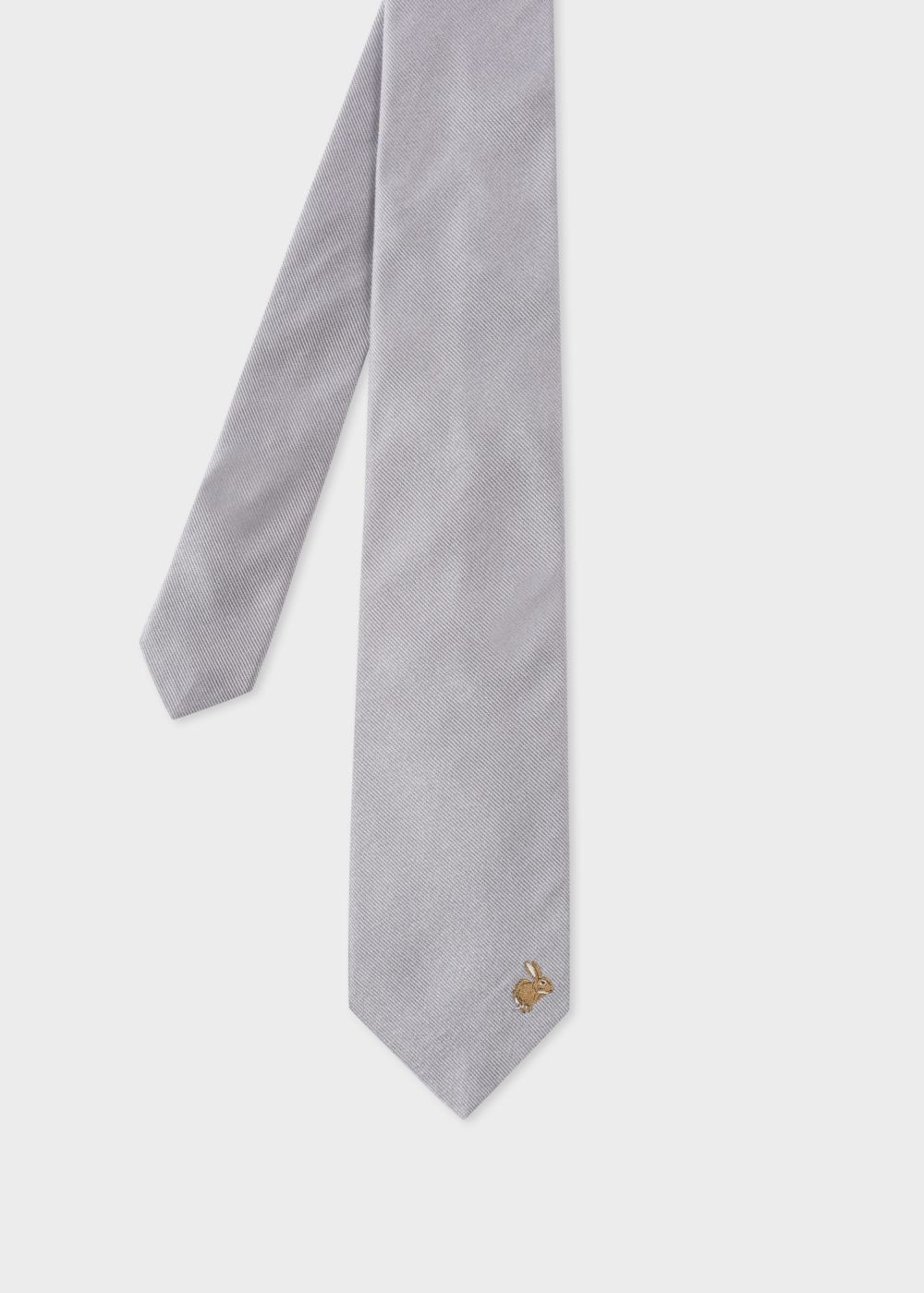 Paul Smith Men's Rabbit Embroidered Grey Silk Tie