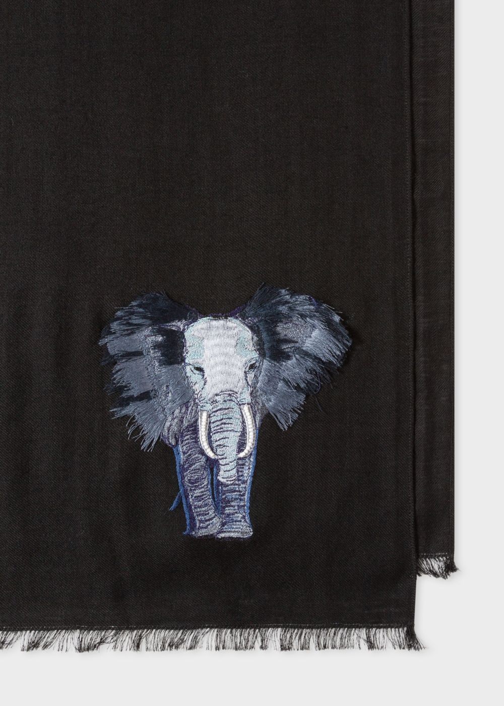 Paul Smith Men's Black 'elephant' Embroidery Wool Scarf
