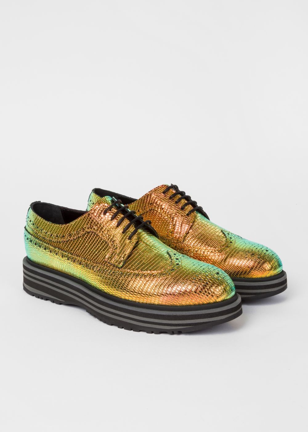 Paul Smith Womens's Iridescent Leather 'grand' Brogues With Striped Soles Sneakers
