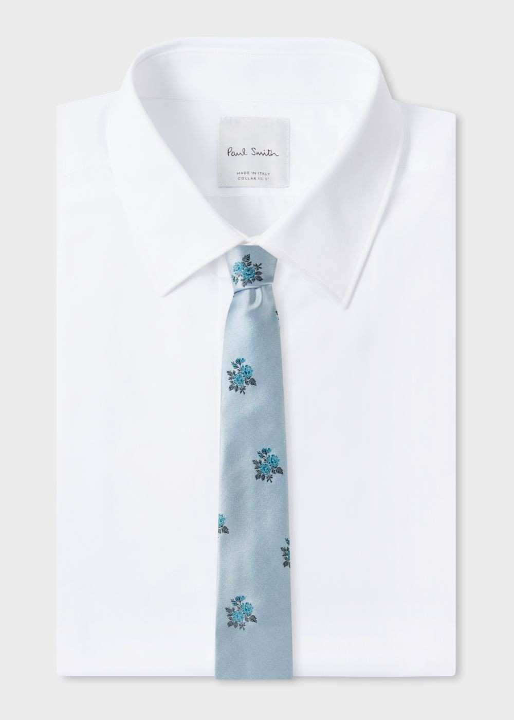 Paul Smith Mens's Light Blue Embroidered Floral Narrow Silk Tie