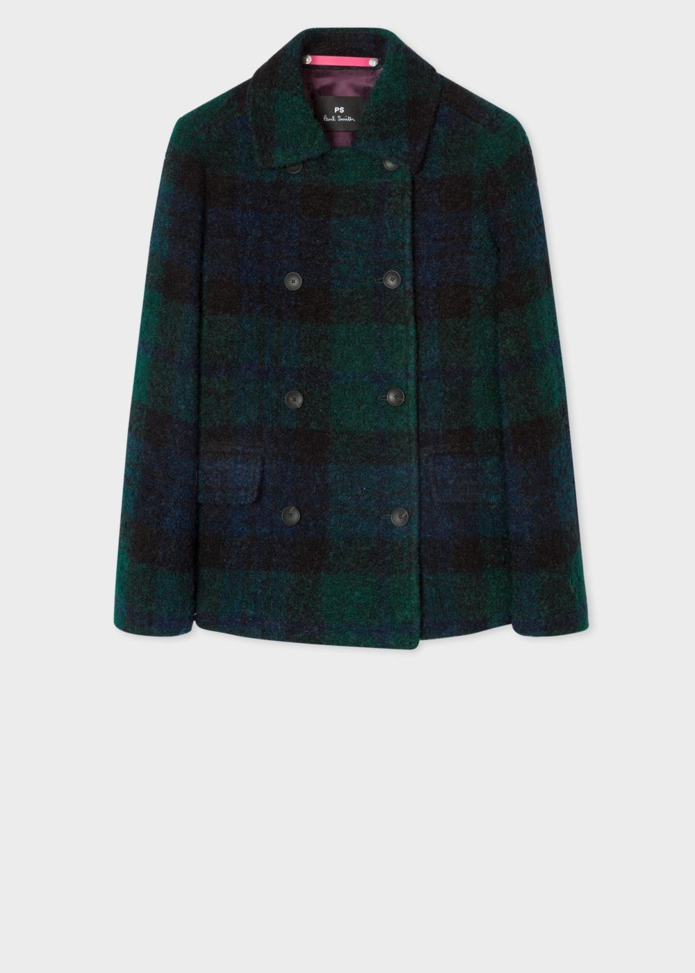 Paul Smith Lady's Blackwatch Tartan Bouclé Pea Coat