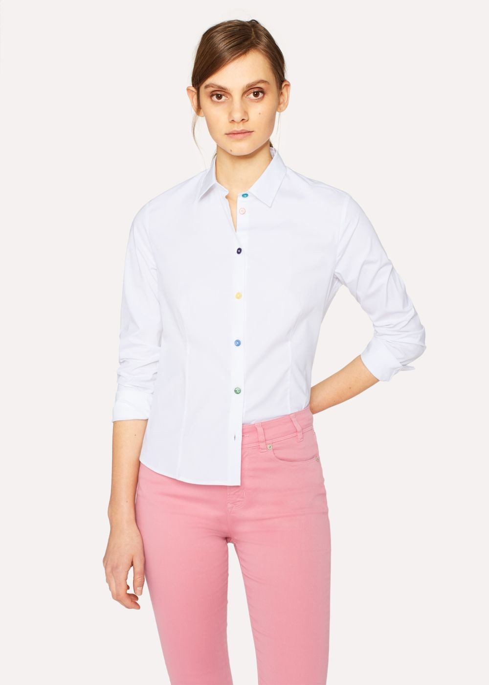 Paul Smith Women's White Slim-Fit Stretch-Cotton Tees With Multi-Colour Buttons