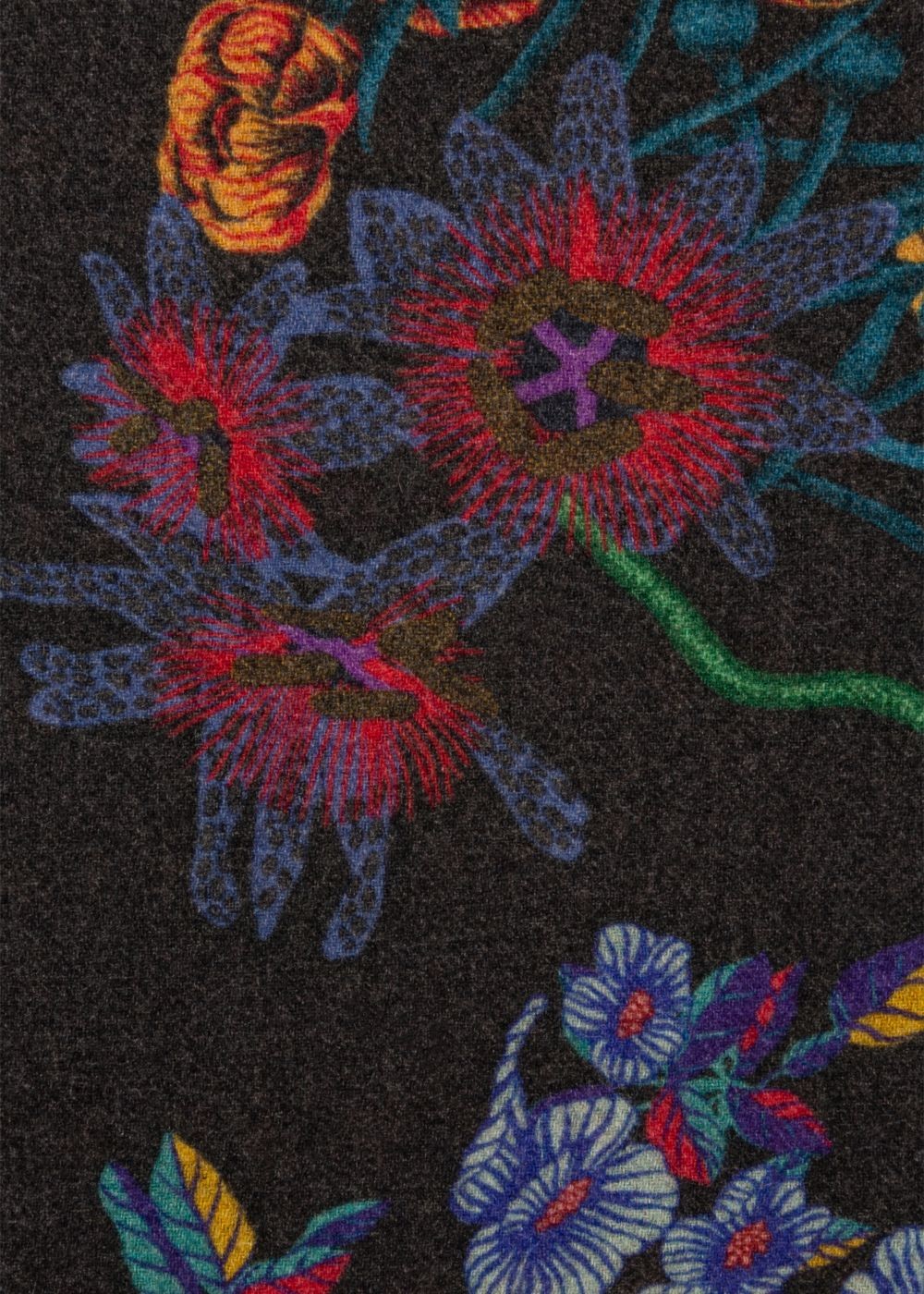 Paul Smith Men's Black 'florian' Print Wool-Cashmere Scarf With 'floral Stripe' Reverse