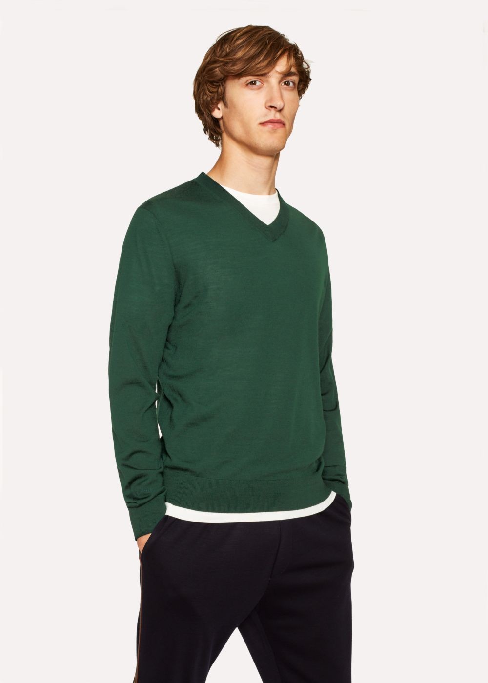 Paul Smith Men's Dark Green V-Neck Merino Wool Sweater