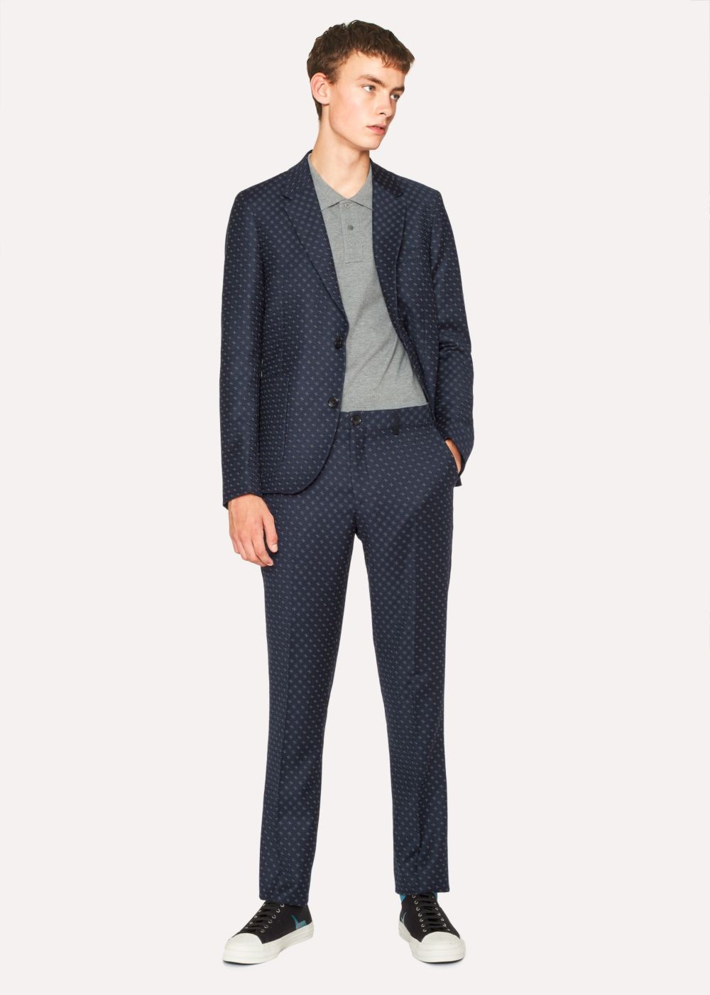 Paul Smith Men's Mid-Fit Navy Checkerboard-Cross Jacquard Blazer Clothing
