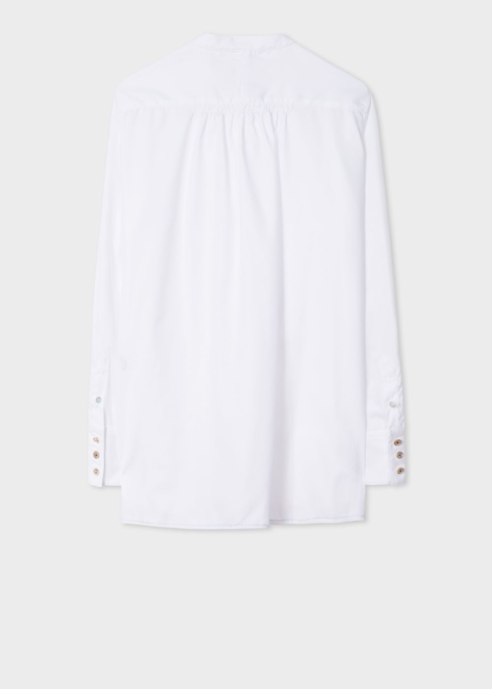 Paul Smith Lady's White Tunic Shirt With Band-Collar And Tux Bib Detail