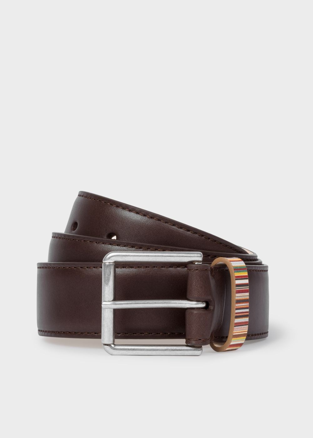 Paul Smith Men's Dark Brown Leather Belt With 'signature Stripe' Keeper