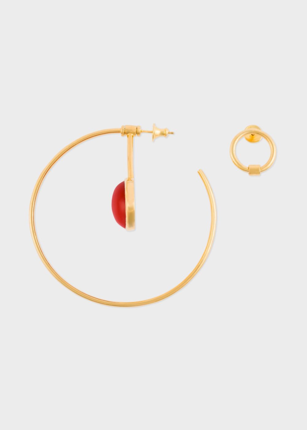 Paul Smith Rachel Entwistle + Paul Smith - Gold 'pendulum Hoop' Earrings With Red Coral Stone Accessories Lady