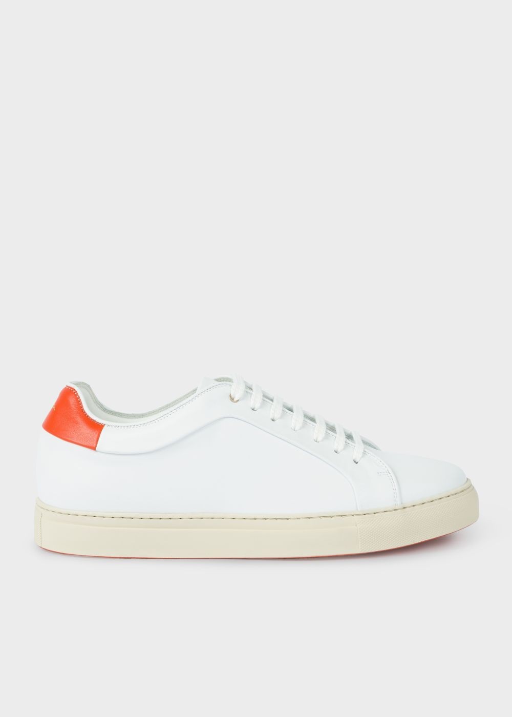 Paul Smith Men's White Leather 'basso' Shoe With Burnt Orange Heel Trims