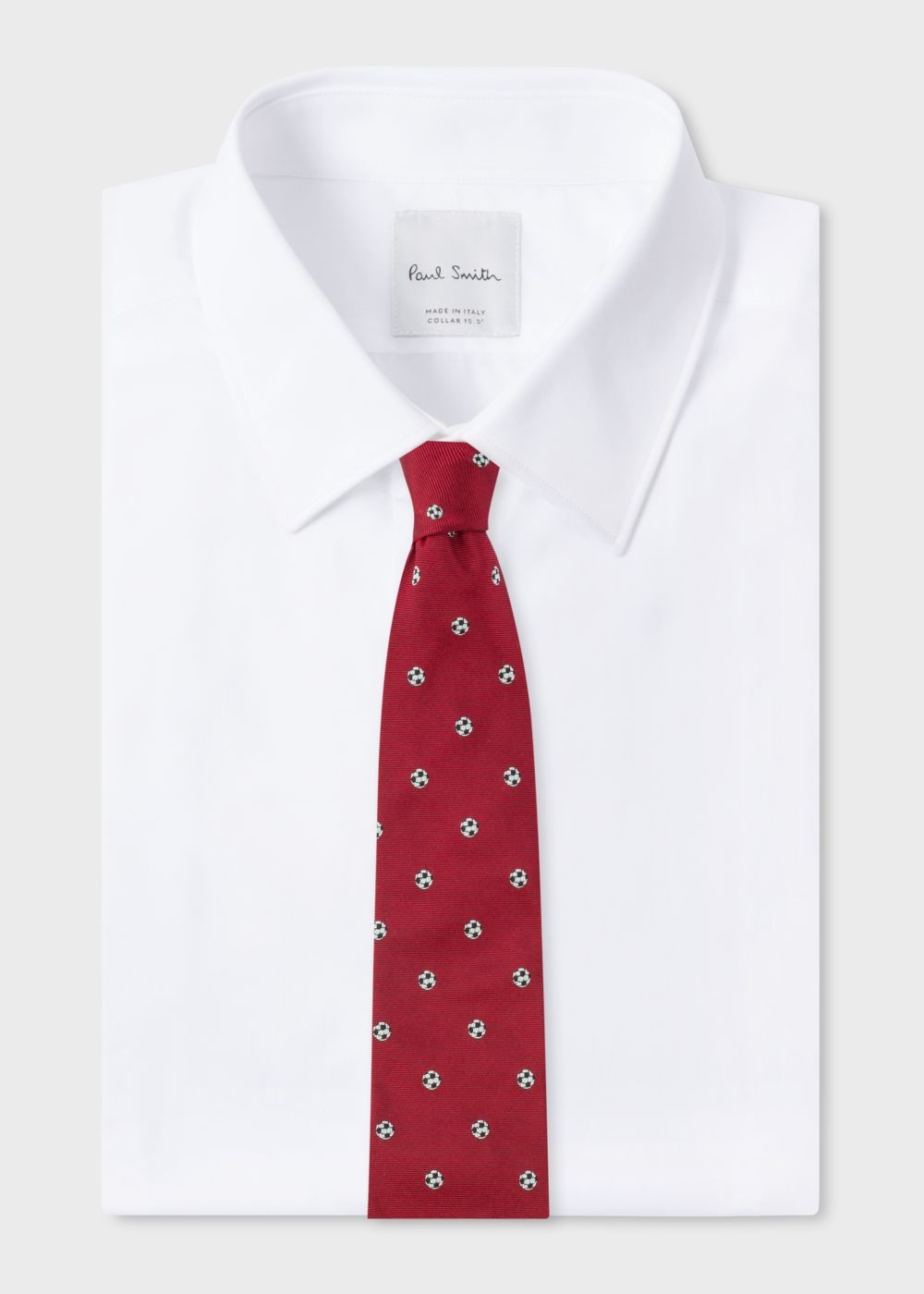 Paul Smith Men's Red Embroidered Football Motif Silk Tie