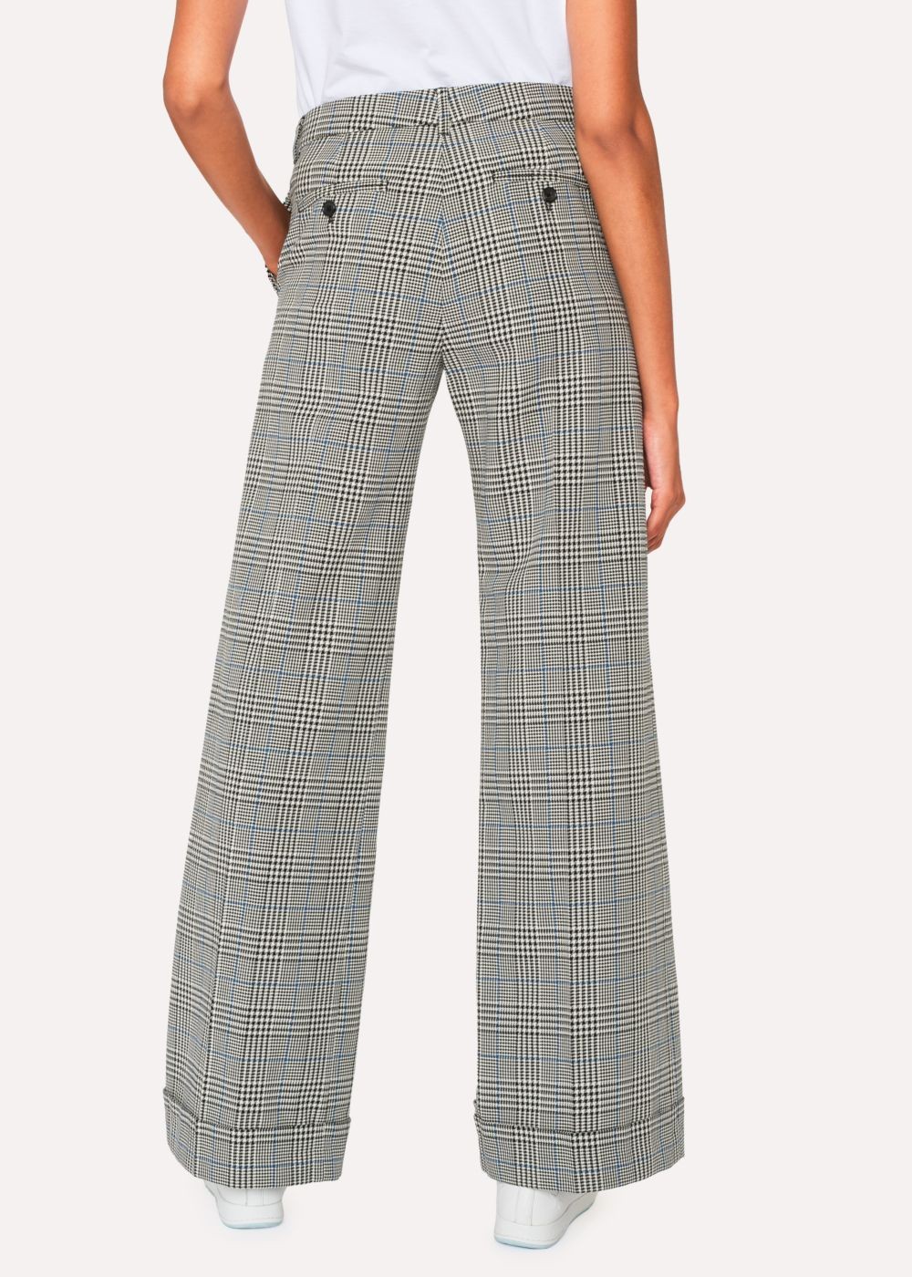 Paul Smith Women's Black And White Check Cotton Wide Leg Pants
