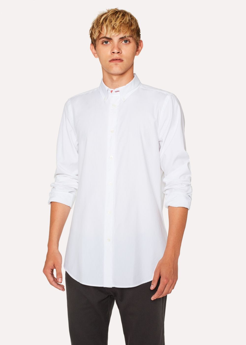 Paul Smith Men's Tailored-Fit White Button-Down Cotton Shirts With Contrast Cuff Lining
