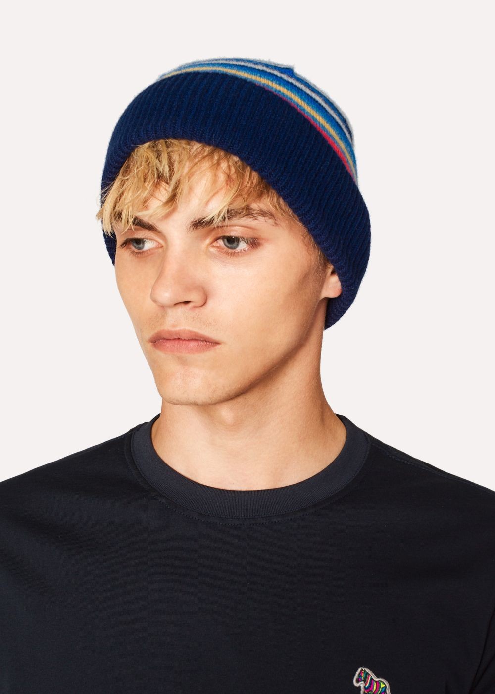 Paul Smith Men's Navy Striped Wool Beanie Cap