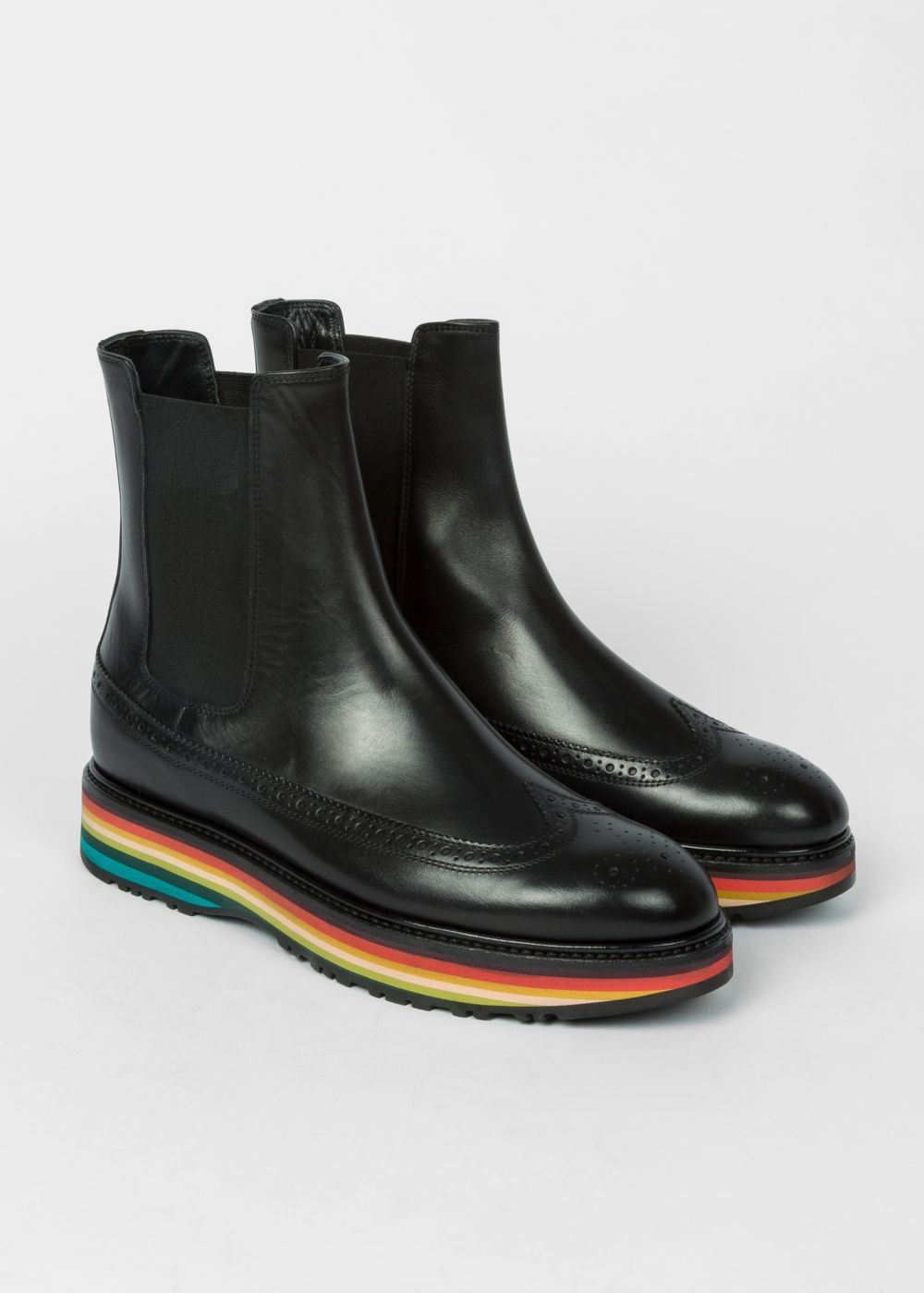 Paul Smith Women's Black Leather 'grand' Boots With Striped Soles