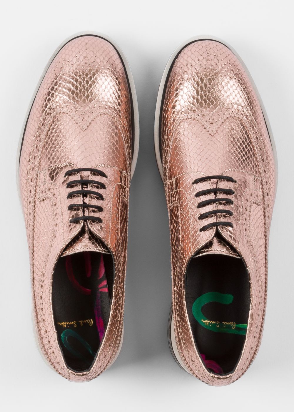 Paul Smith Women's Metallic Gold Leather 'grand' Brogues With Striped Soles Shoes