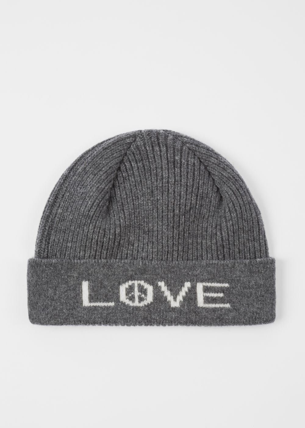 Paul Smith Men's Grey 'peace And Love' Wool Beanie Hat