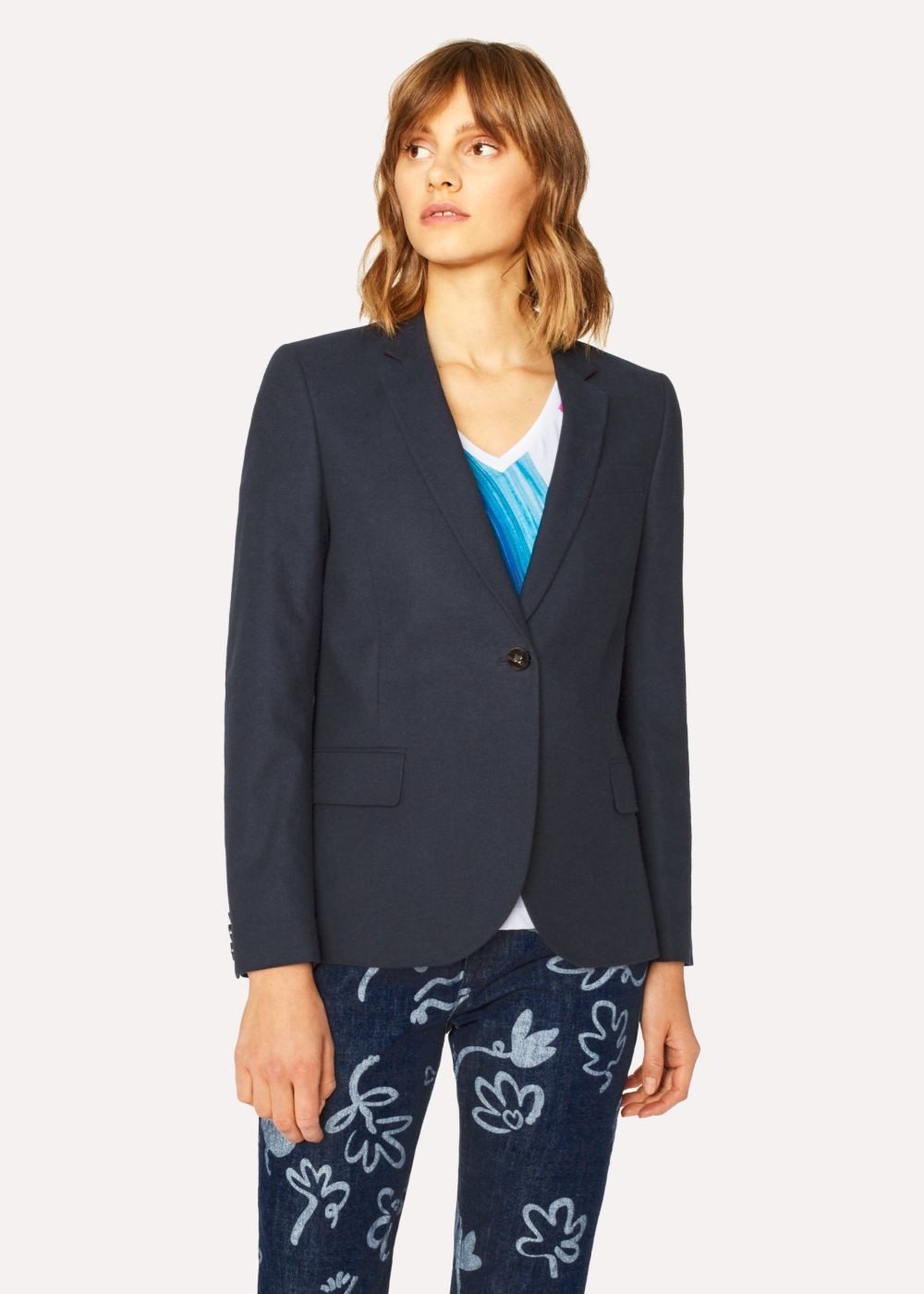 Paul Smith Women's Navy Cotton-Blend Flannel Blazer Clothing