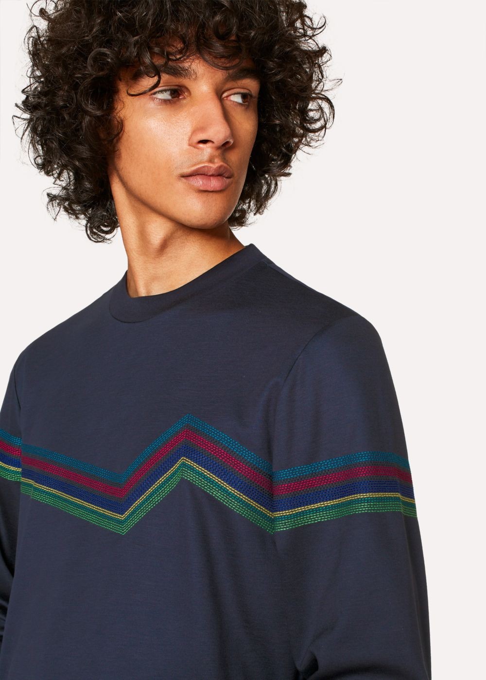 Paul Smith Mens's Navy 'cycle Stripe' Embroidery Cotton-Blend Sweatshirt