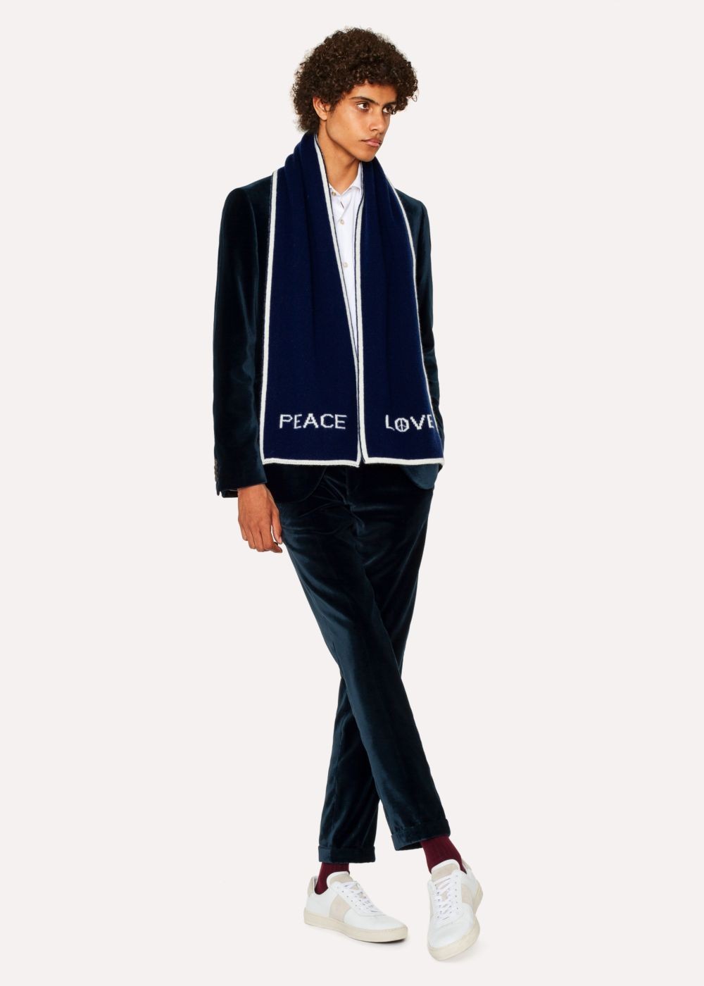 Paul Smith Mens's Navy 'peace & Love' Wool Scarf