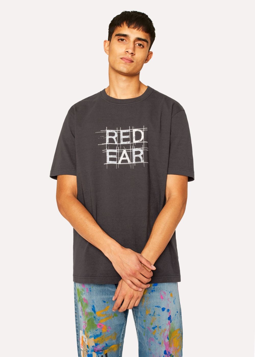 Paul Smith Men's Charcoal 'red Ear Grid' Print T-Shirt