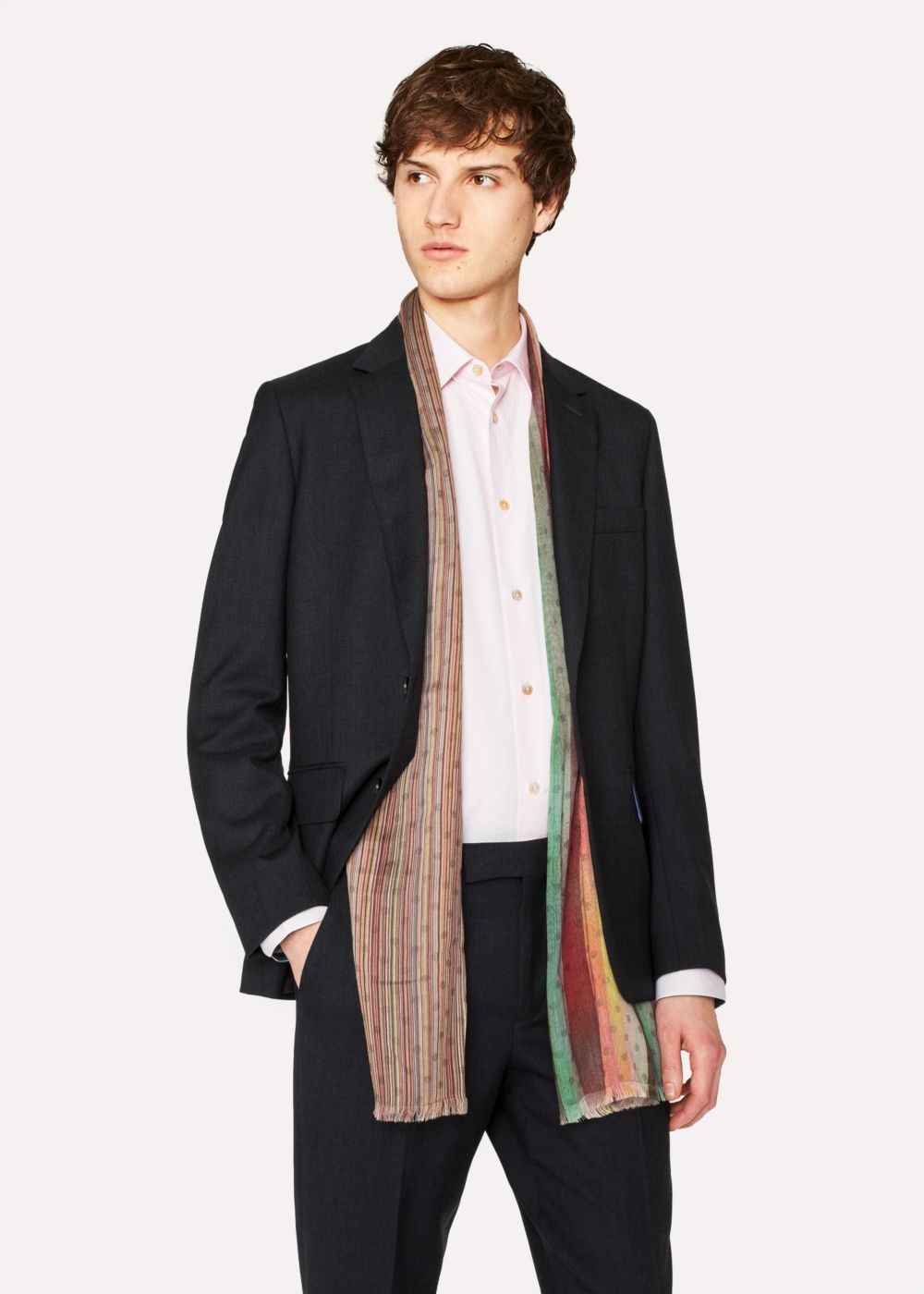 Paul Smith Men's Mixed-Stripe Polka Dot Wool-Blend Scarf