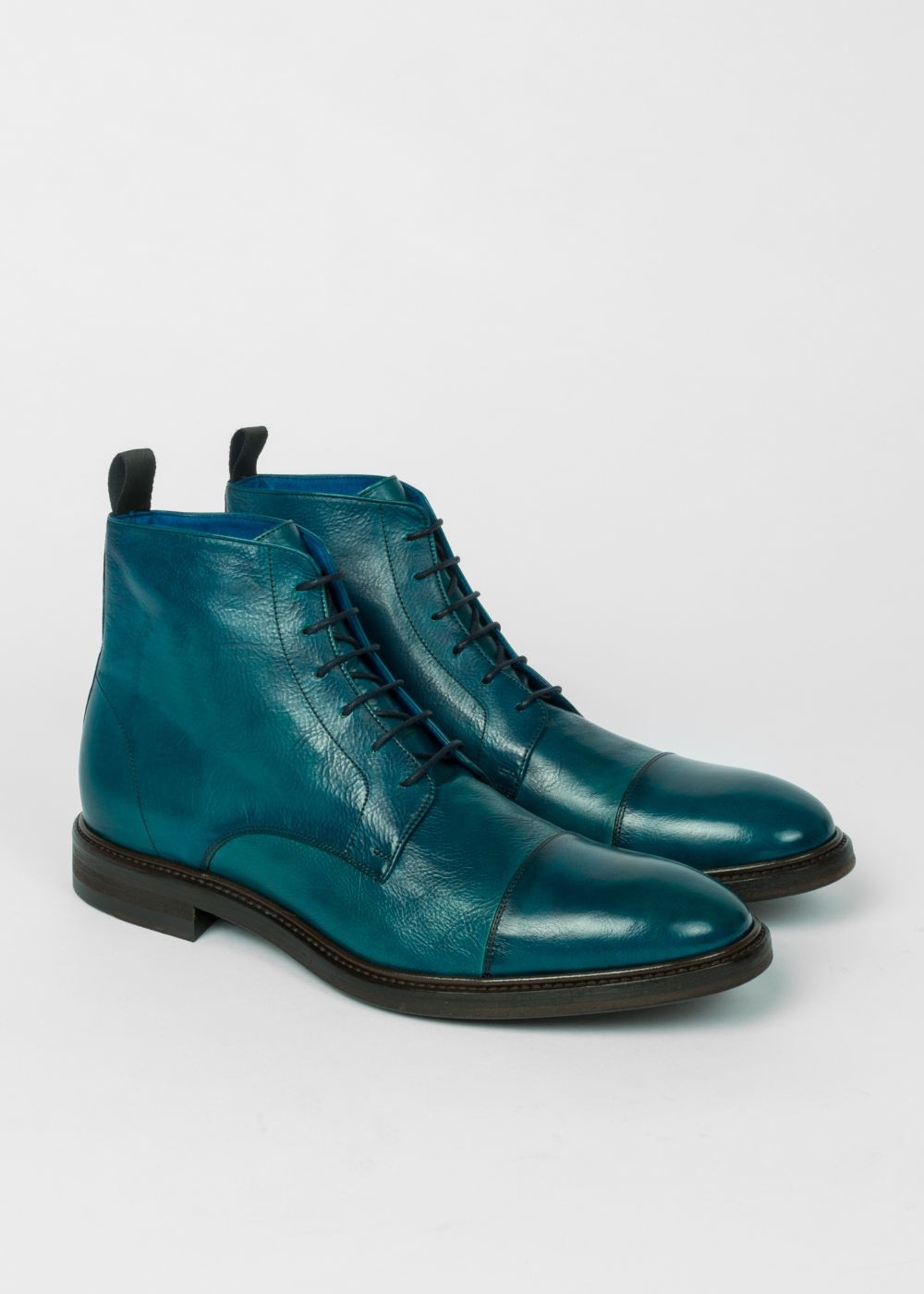 Paul Smith Men's Dip-Dyed Teal Calf Leather 'jarMen' Boots