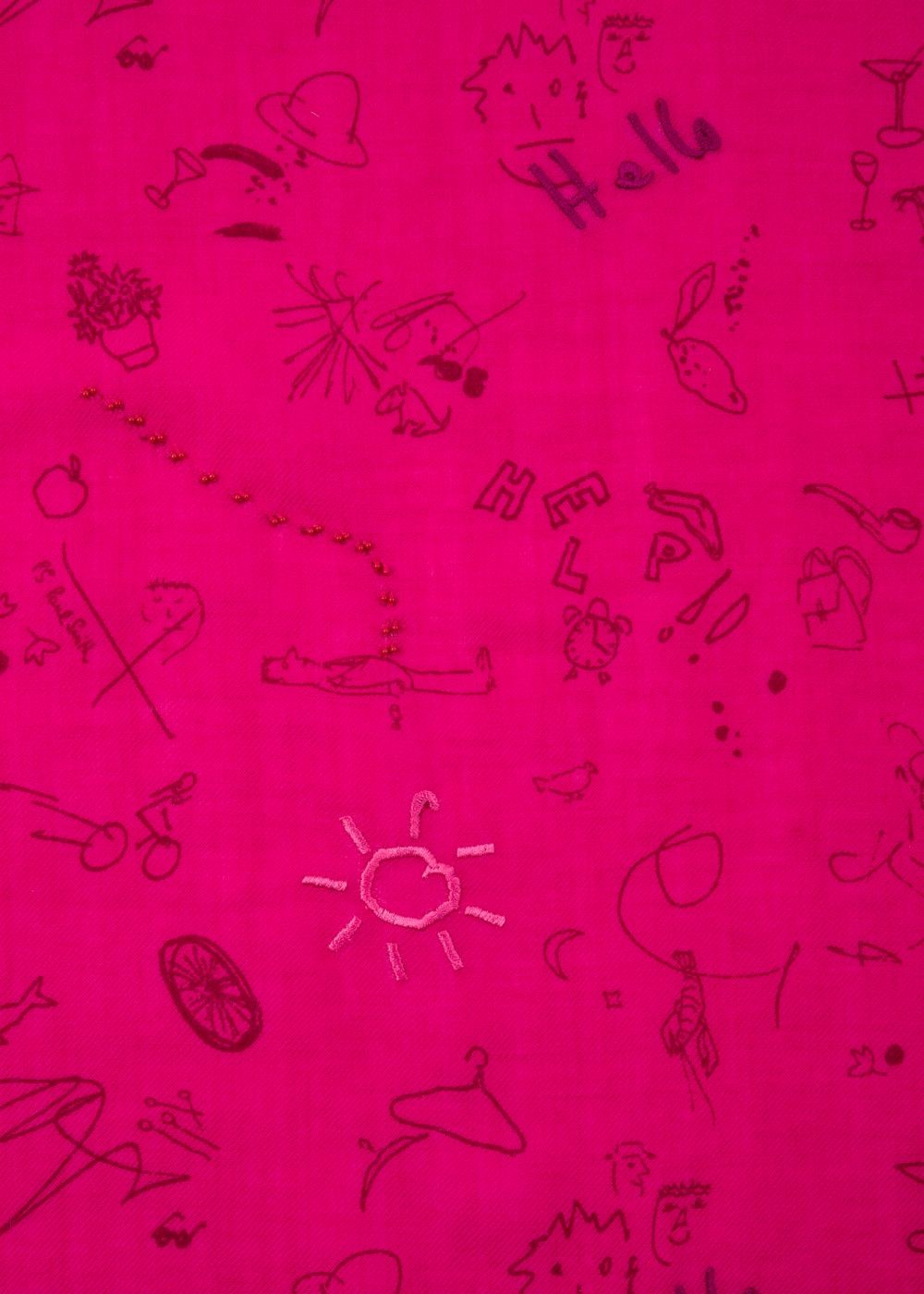 Paul Smith Women's Fuchsia 'paul's Sketchbook' Small Print Wool Scarf