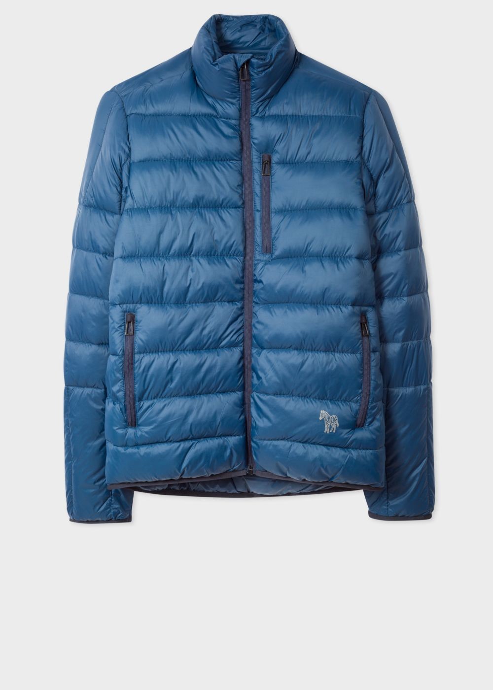 Paul Smith Men's Blue Quilted coat With Reflective Zebra Logo