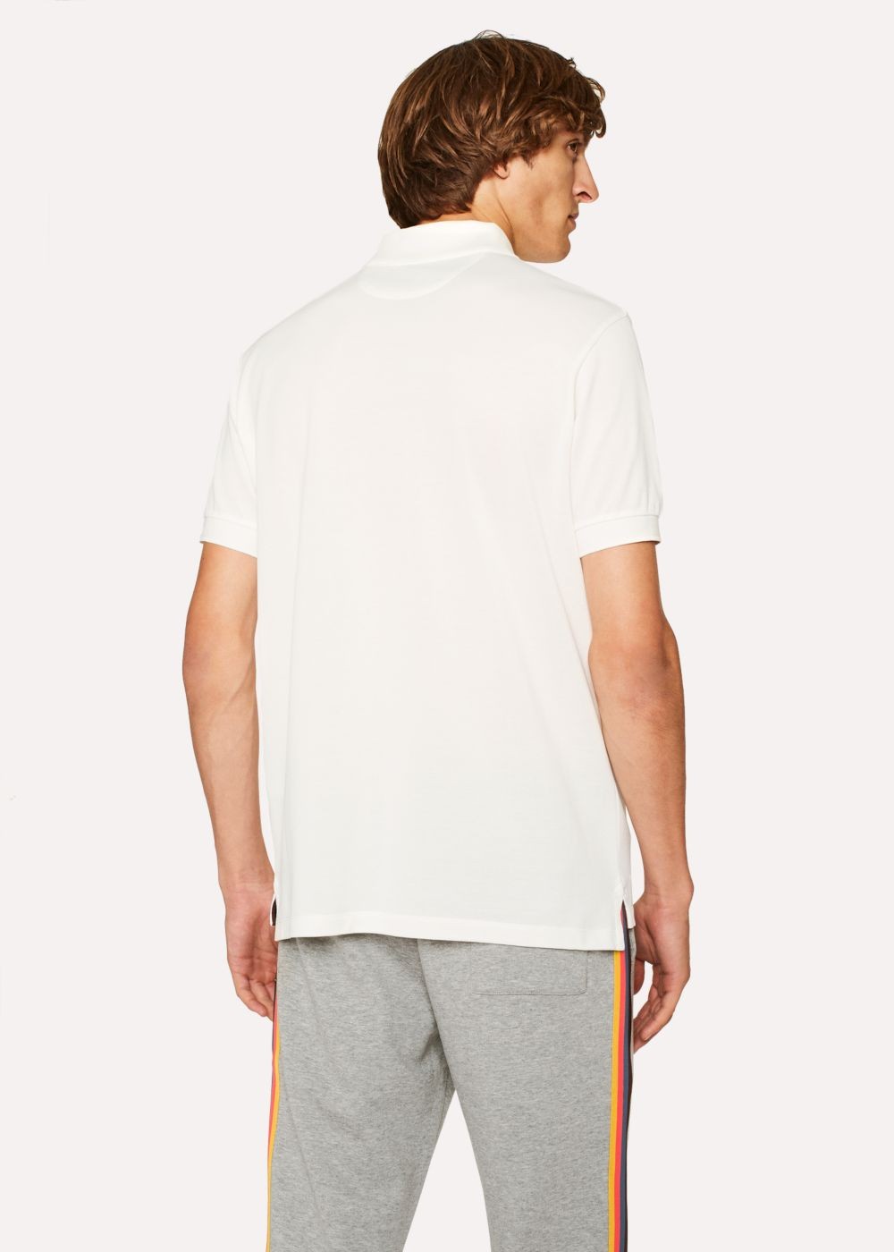 Paul Smith Men's Slim-Fit White Cotton-Piqué Polo T-Shirt With 'artist Stripe' Pocket