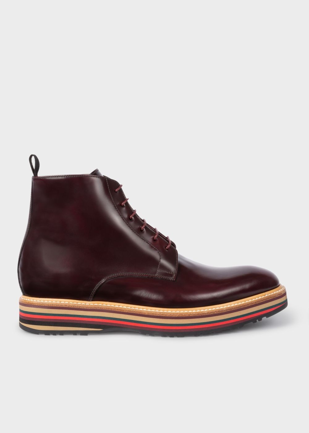 Paul Smith Mens'S Bordeaux Leather 'Corelli' Boots With Multi-Coloured Soles