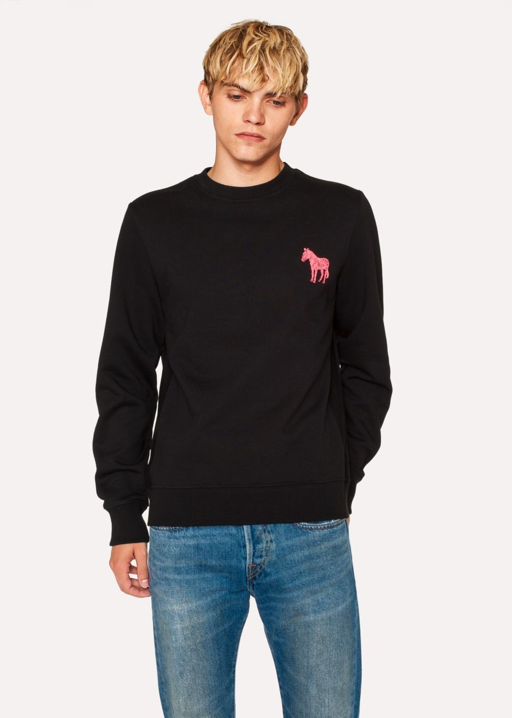 Paul Smith Mens's Black Organic-Cotton Embroidered Zebra Sweatshirt