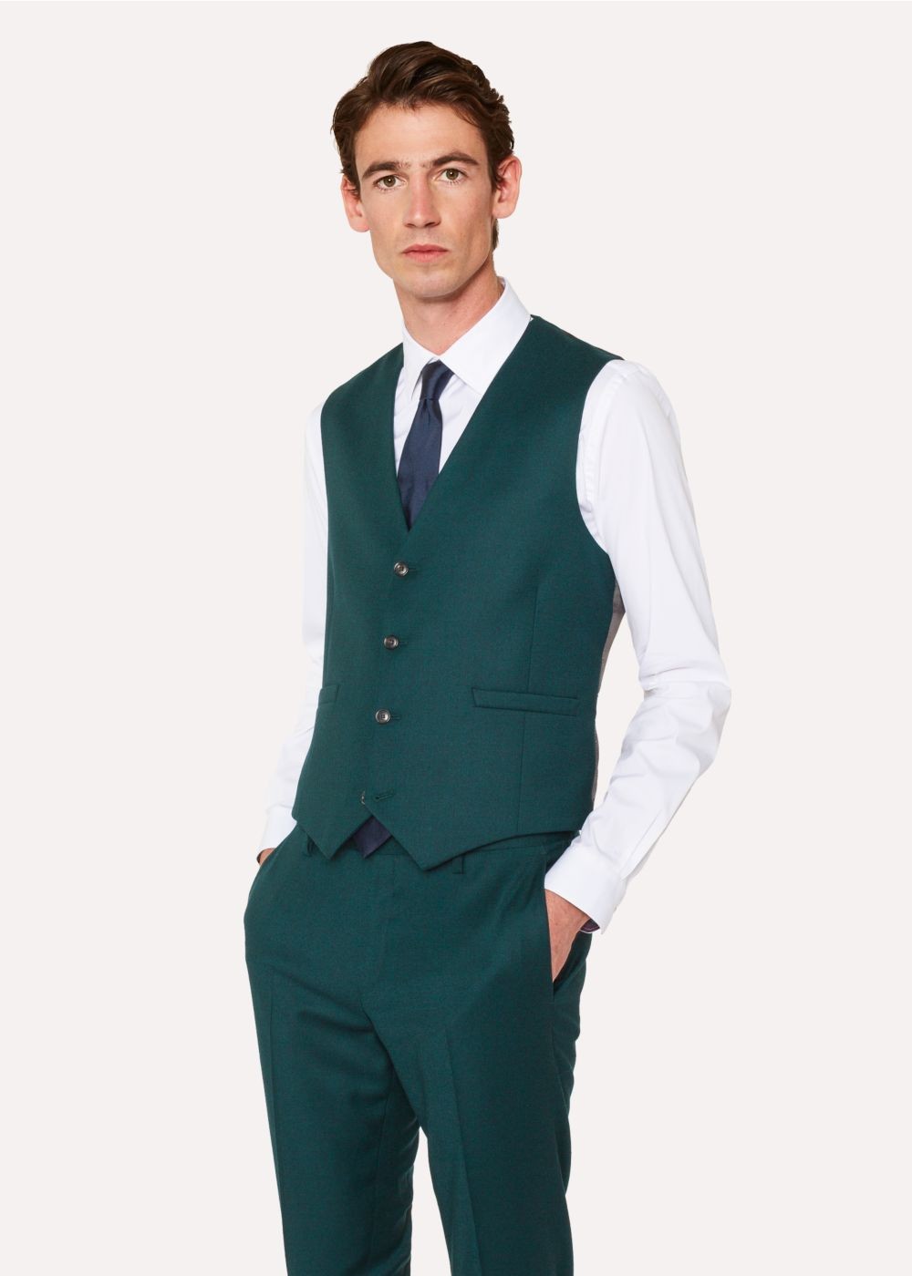 Paul Smith Men's Tailored-Fit Dark Green Wool-Cashmere Waistcoat