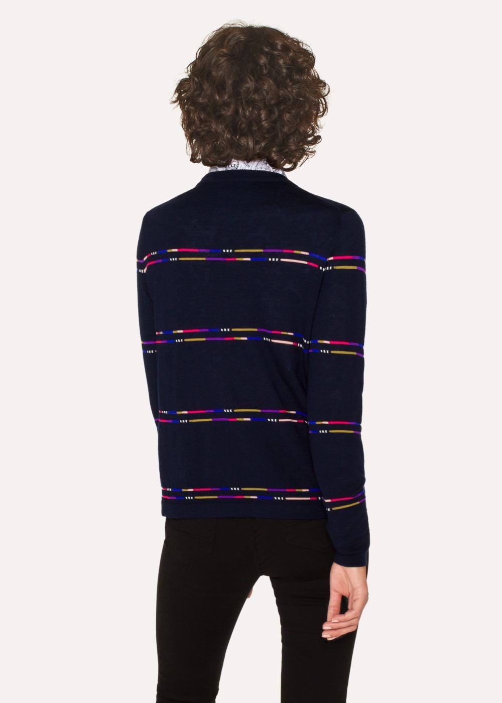 Paul Smith Lady's Navy Wool-Blend Sweater With Stripe Detail