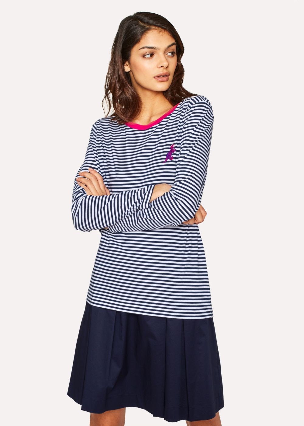 Paul Smith Women's Navy And White Stripe Embroidered 'dino' Cotton Long-Sleeve T-Shirt