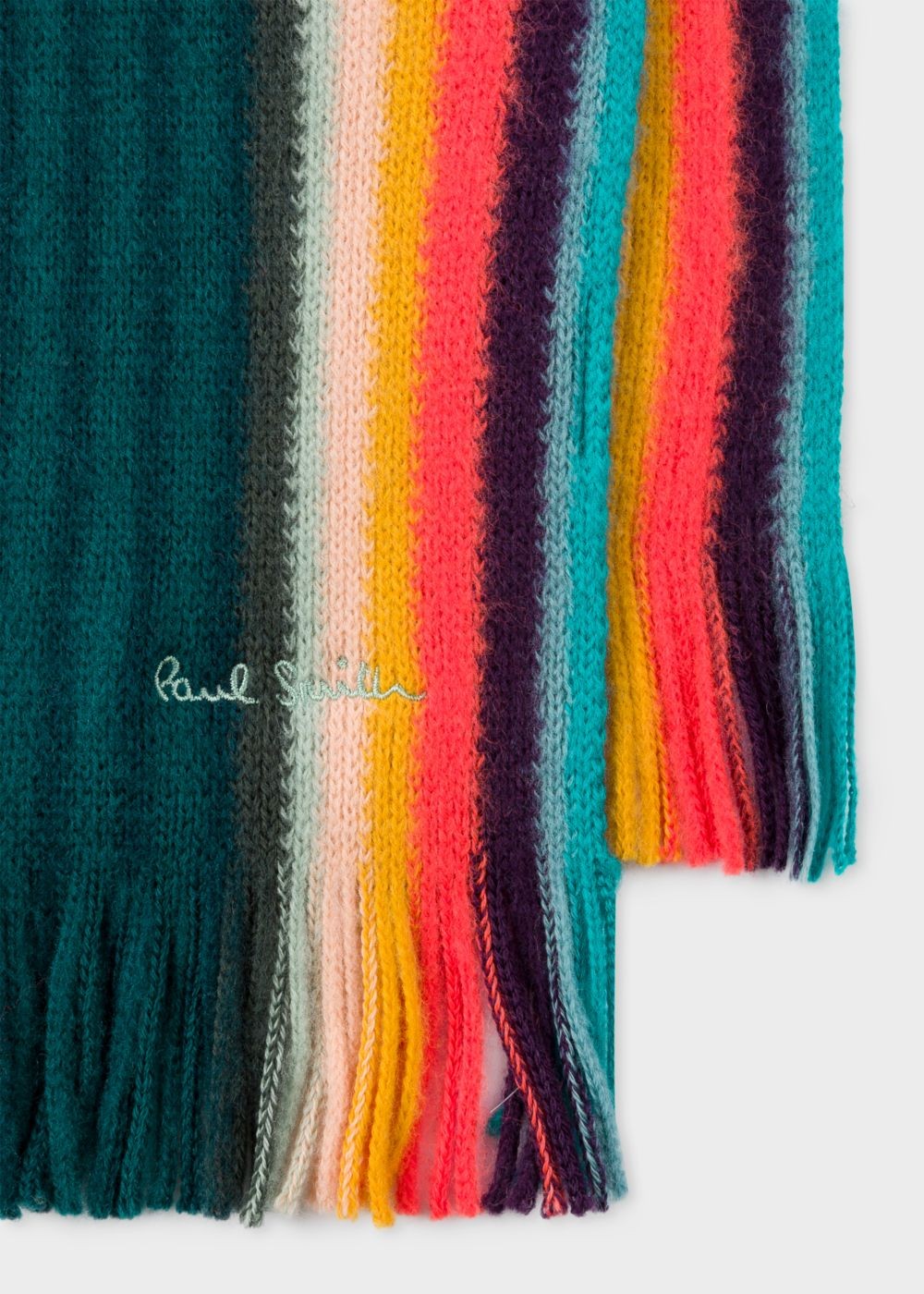 Paul Smith Womens's Dark Green 'artist Stripe' Band Merino Wool Scarf