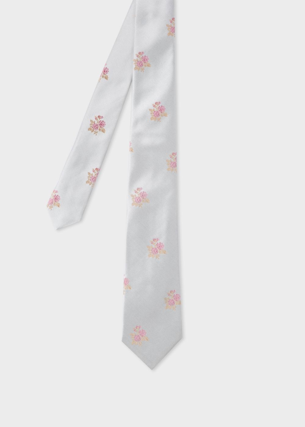 Paul Smith Men's Silver Embroidered Floral Narrow Silk Tie