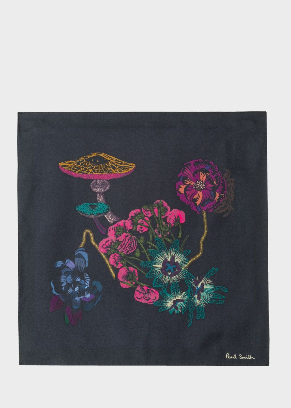 Paul Smith Men's Black 'florian' Print Silk Pocket Square Accessories